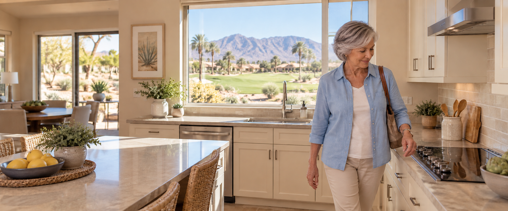 Woman exploring a Sun City Summerlin home while just looking